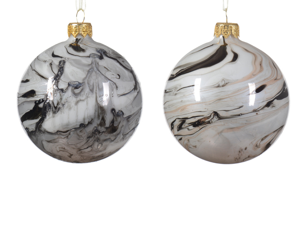 Boule de Noël en verre émaillé aspect marbre