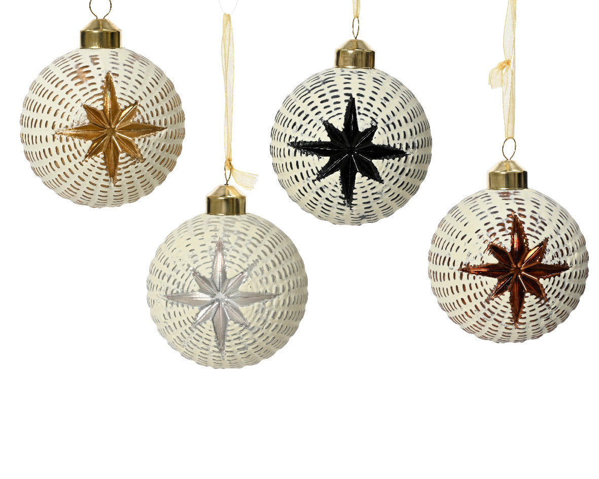 Boule en verre mat - émail - brillant avec motif d'étoile sculptée