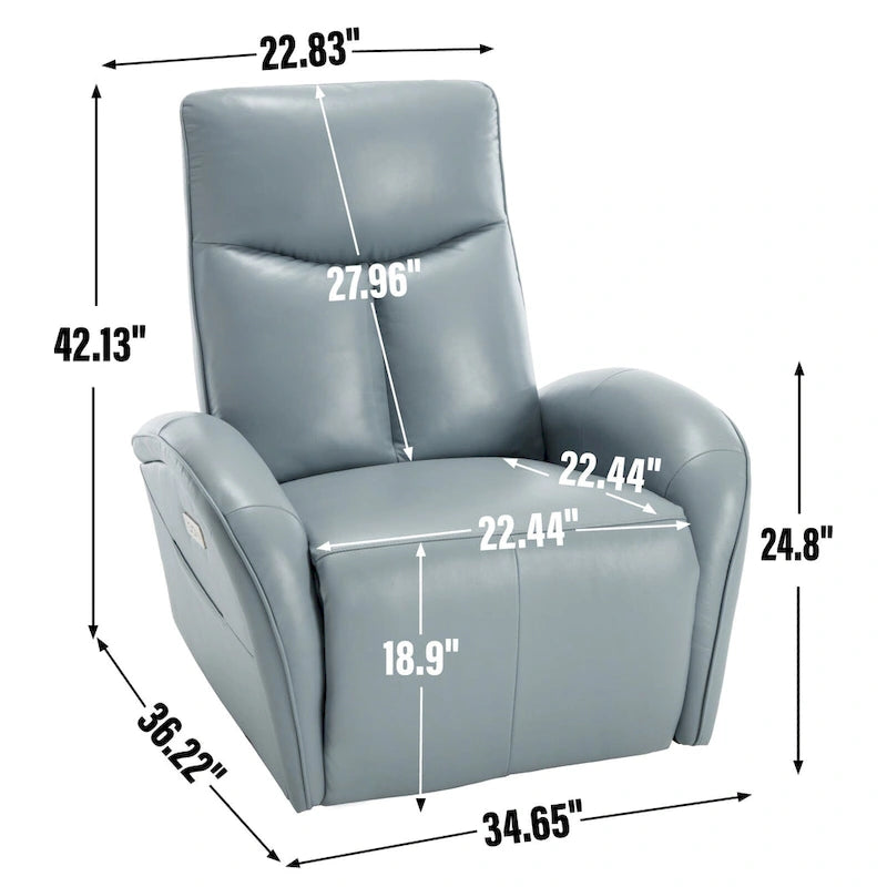 Fauteuil inclinable électrique pivotant et à bascule en cuir, angle de rotation maximal de 270°, mécanisme de mouvement robuste avec ports USB et Type-C