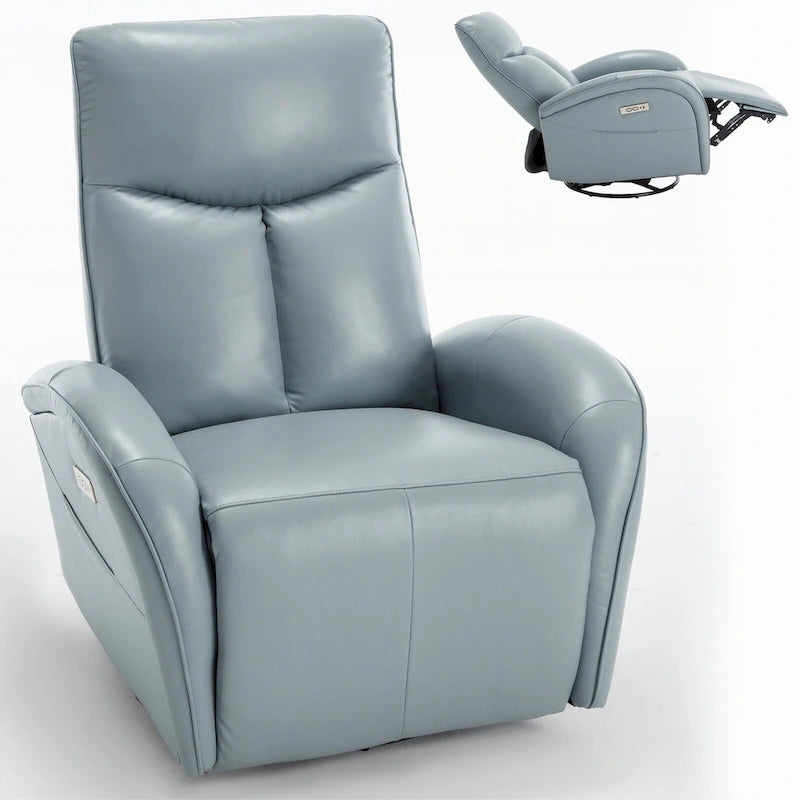 Fauteuil inclinable électrique pivotant et à bascule en cuir, angle de rotation maximal de 270°, mécanisme de mouvement robuste avec ports USB et Type-C