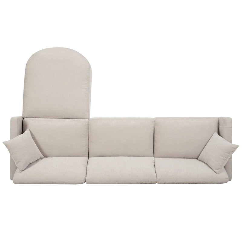 Canapé 4 places spacieux beige 107,87 avec pouf amovible, coussins déhoussables et rangement pratique dans les accoudoirs