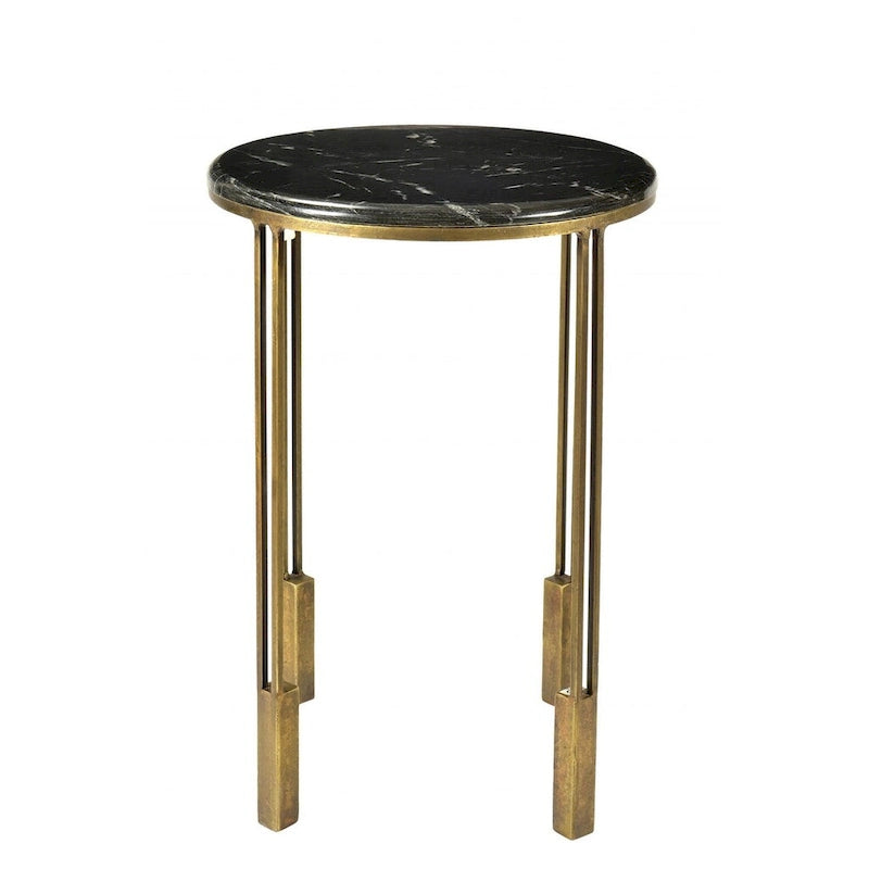 Table d'appoint ronde HomeRoots 23 en marbre noir et or et fer - 23