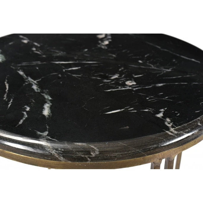 Table d'appoint ronde HomeRoots 23 en marbre noir et or et fer - 23