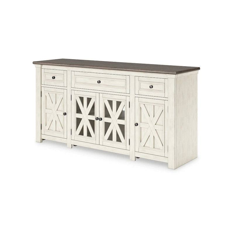 Meuble TV Signature Design by Ashley Bolanburg blanc/gris 73 pouces pour téléviseurs jusqu'à 83 pouces - 72,5 pouces L x 20,25 pouces P x 36,13 pouces H