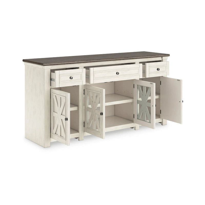 Meuble TV Signature Design by Ashley Bolanburg blanc/gris 73 pouces pour téléviseurs jusqu'à 83 pouces - 72,5 pouces L x 20,25 pouces P x 36,13 pouces H