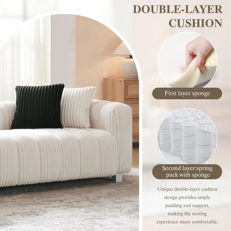 Canapé 3 places en velours côtelé 114.17 avec pouf, structure en bois massif et coussins en mousse haute densité