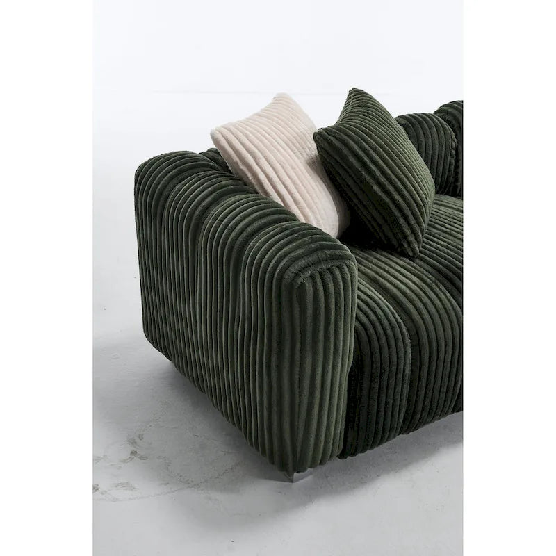 Canapé 3 places en velours côtelé 114.17 avec pouf, structure en bois massif et coussins en mousse haute densité