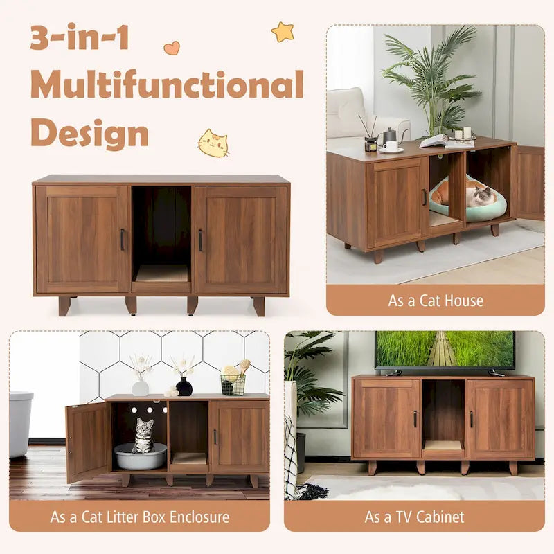 Enclos pour bac à litière Gymax avec toilettes cachées pour chats et 2 portes