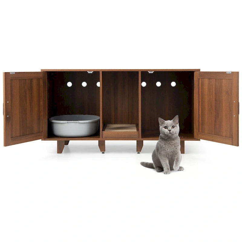 Enclos pour bac à litière Gymax avec toilettes cachées pour chats et 2 portes