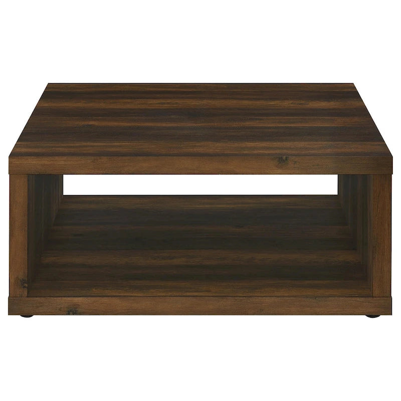 Table basse Rizz, étagère ouverte design cubique carré, 91 cm (36 pouces), marron foncé