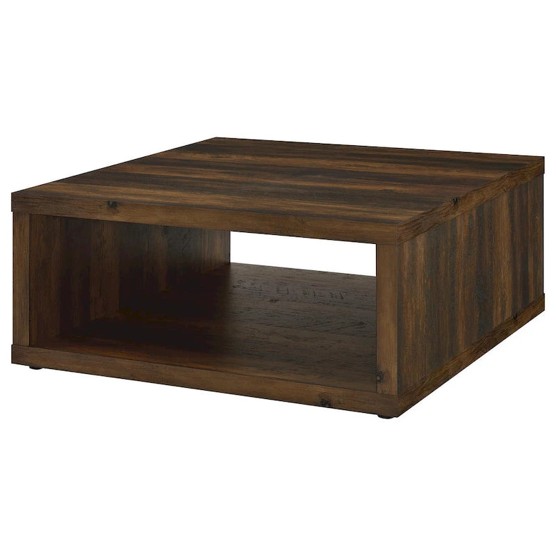 Table basse Rizz, étagère ouverte design cubique carré, 91 cm (36 pouces), marron foncé