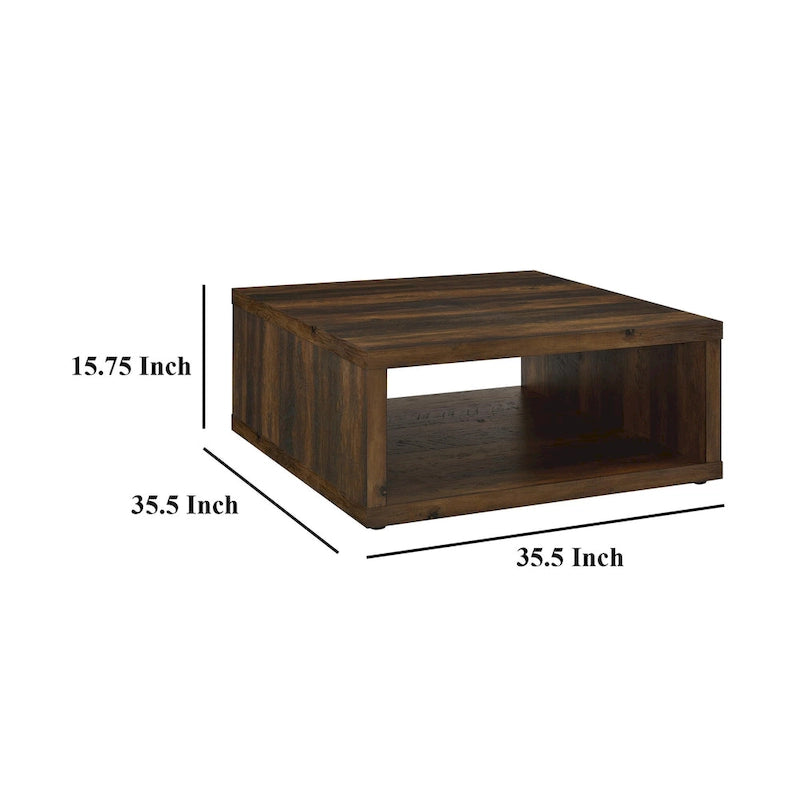 Table basse Rizz, étagère ouverte design cubique carré, 91 cm (36 pouces), marron foncé