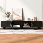 Meuble TV moderne avec pieds en bois massif, 4 étagères de rangement et 2 portes de rangement pour le salon et le divertissement