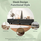 Meuble TV moderne avec pieds en bois massif, 4 étagères de rangement et 2 portes de rangement pour le salon et le divertissement