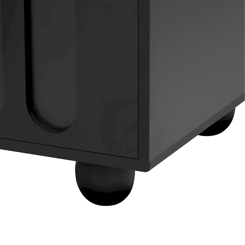 Meuble TV moderne avec pieds en bois massif, 4 étagères de rangement et 2 portes de rangement pour le salon et le divertissement