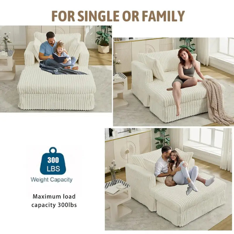 Chaise longue moderne surdimensionnée de 47,8 pouces, rembourrée, avec repose-pieds et coussins