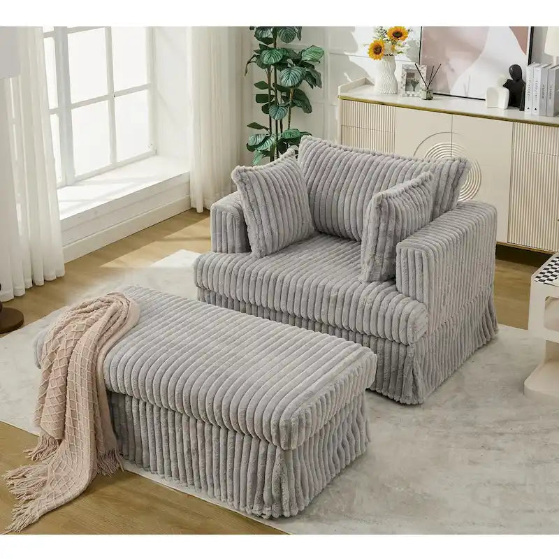 Chaise longue moderne surdimensionnée de 47,8 pouces, rembourrée, avec repose-pieds et coussins