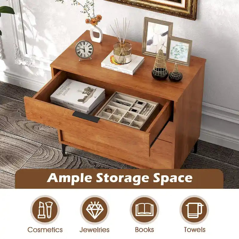 Commode Gymax à 3 tiroirs avec pieds de support en métal et kit anti-basculement pour