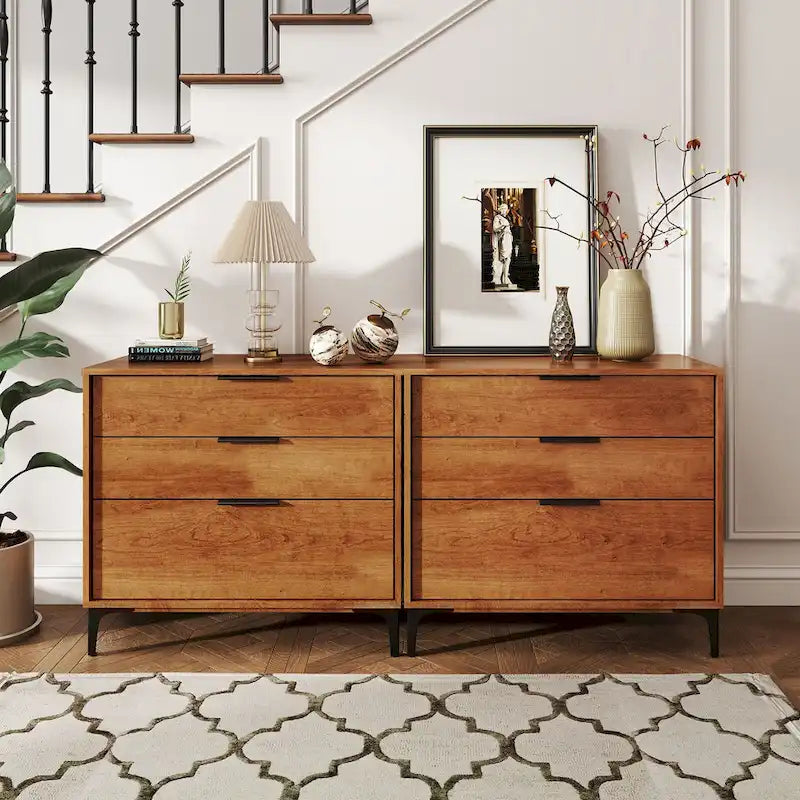 Commode Gymax à 3 tiroirs avec pieds de support en métal et kit anti-basculement pour