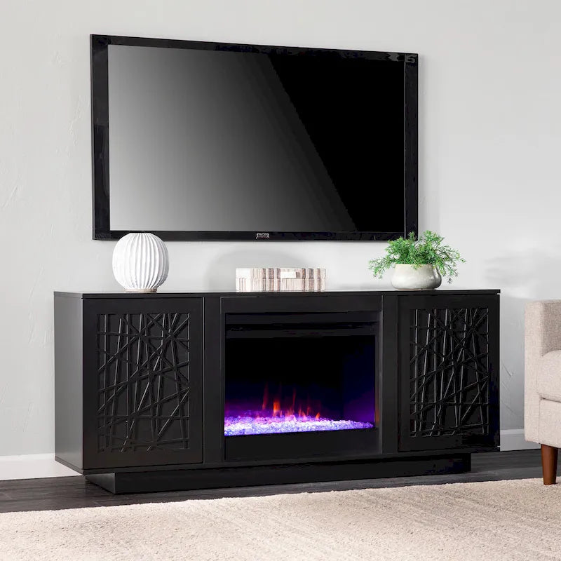 SEI Furniture Delauro Color Changing Electric Fireplace Media TV Stand with Storage