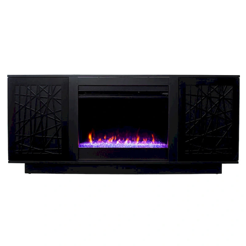 Meuble TV avec cheminée électrique à couleurs changeantes SEI Furniture Delauro et rangement