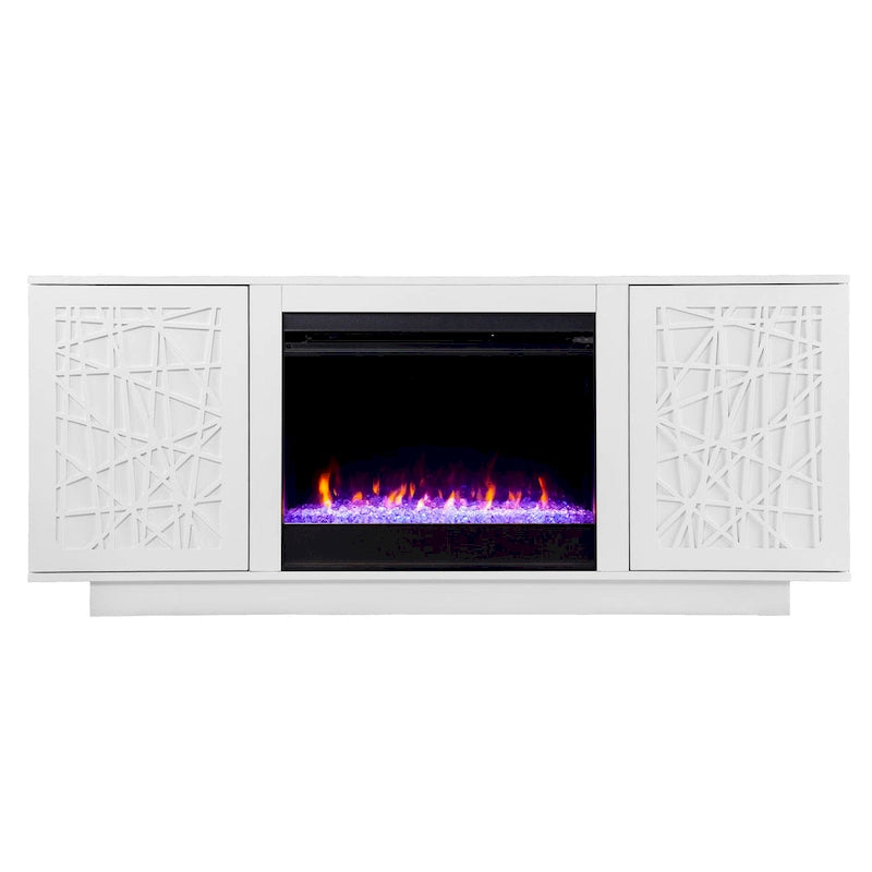 Meuble TV avec cheminée électrique à couleurs changeantes SEI Furniture Delauro et rangement