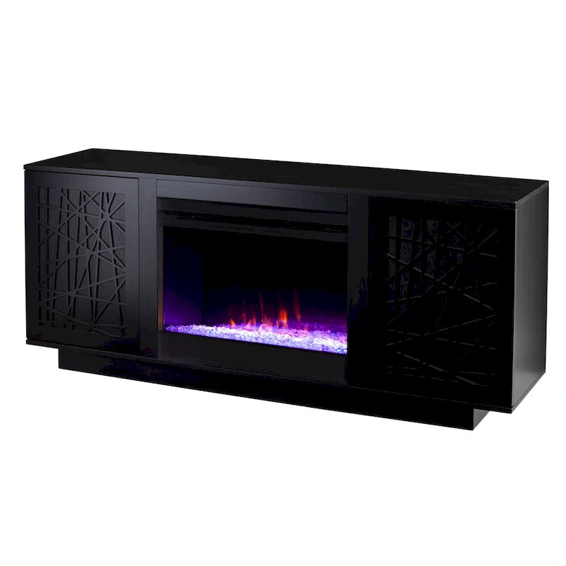 Meuble TV avec cheminée électrique à couleurs changeantes SEI Furniture Delauro et rangement