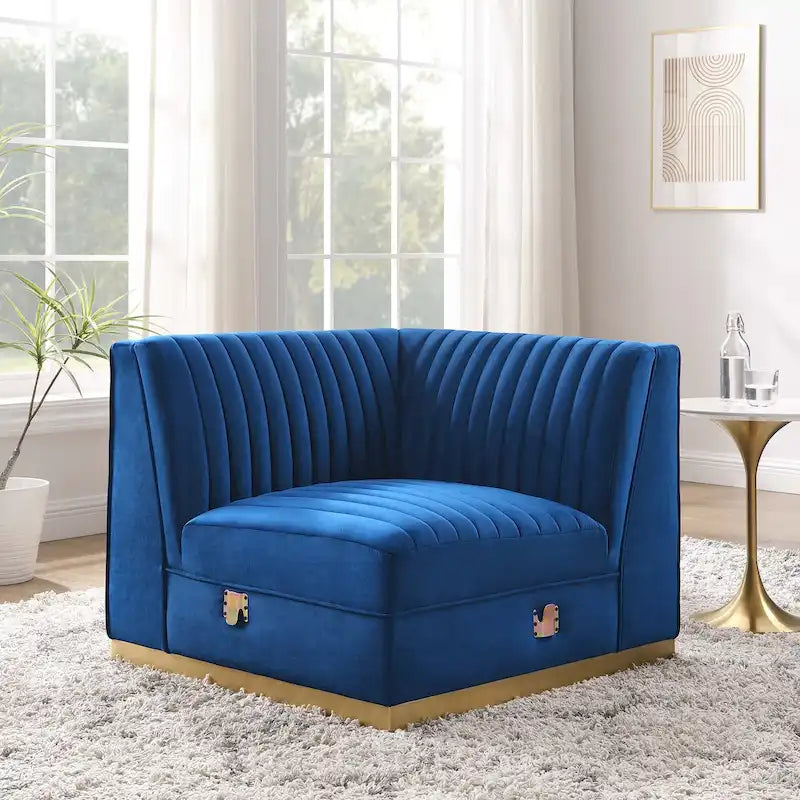 Canapé d'angle modulable en velours capitonné Sanguine Channel, fauteuil d'angle droit