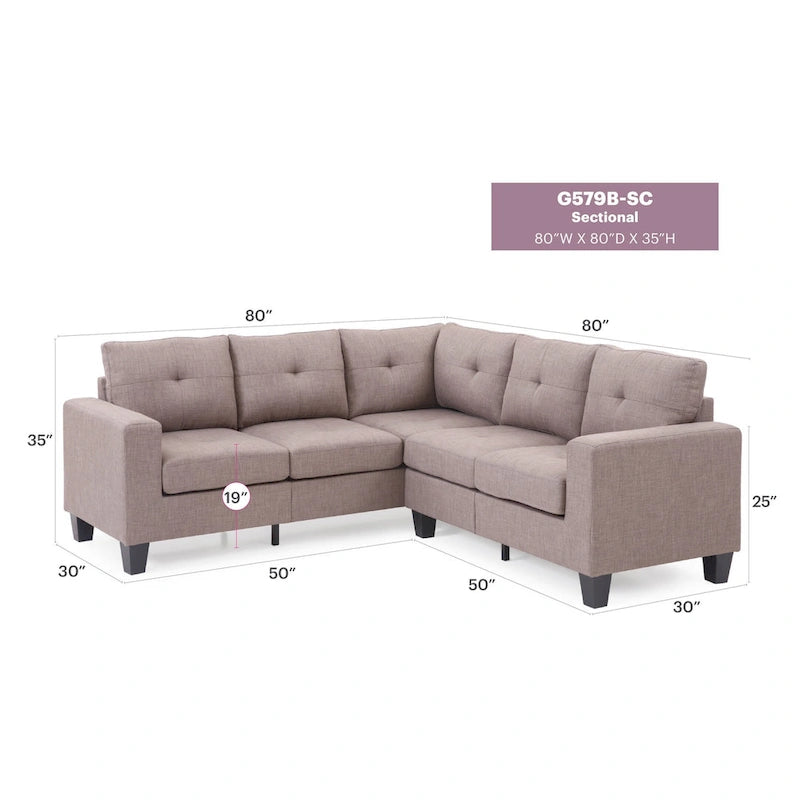 Canapé d'angle en L Newbury 2 pièces en sergé de polyester - 82 po L x 82 po l x 35 po H
