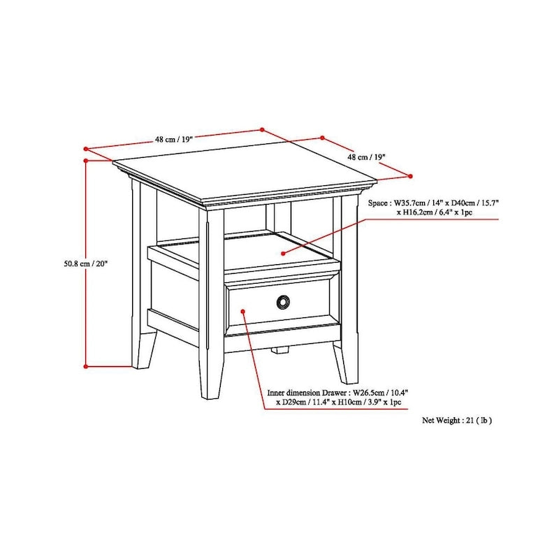 Table d'appoint carrée WYNDENHALL Halifax en bois massif, 48 cm de large