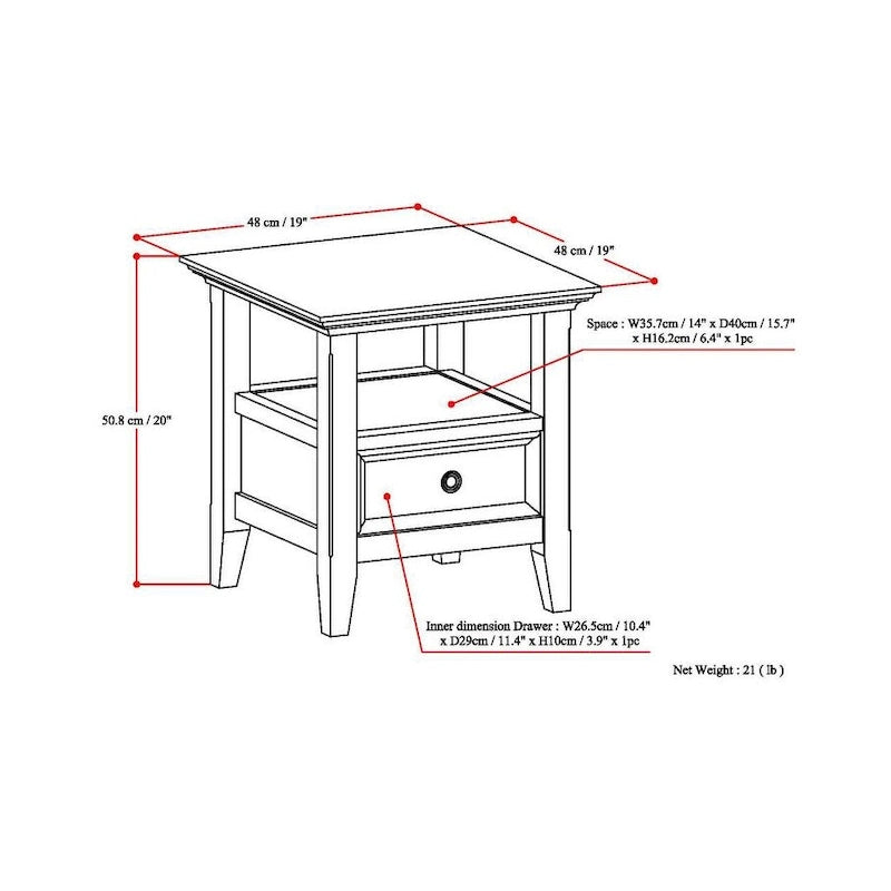 Table d'appoint carrée WYNDENHALL Halifax en bois massif, 48 cm de large
