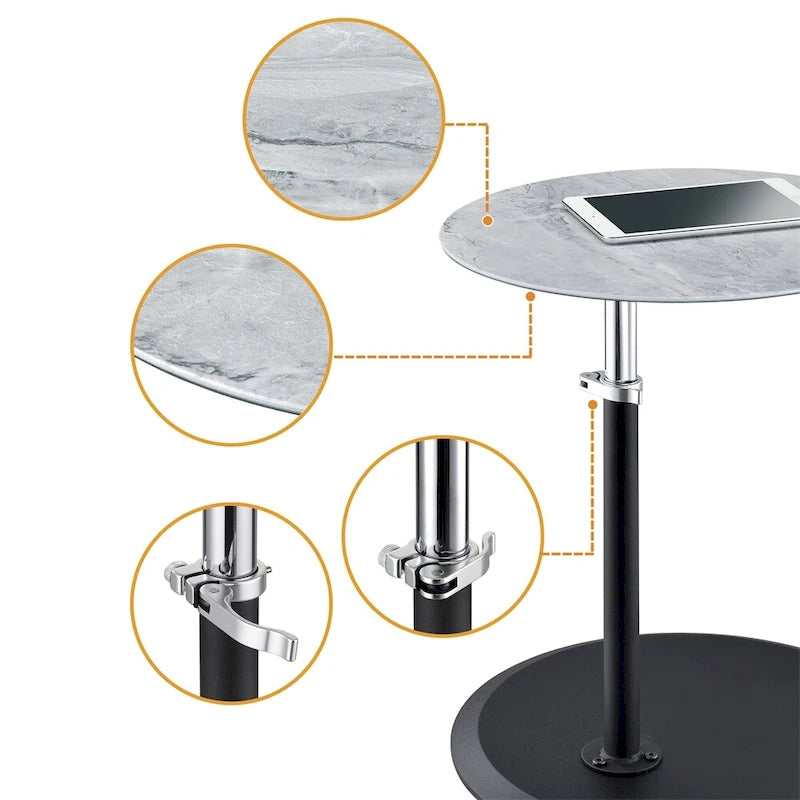 Table d'appoint avec plateau en marbre texturé réglable en hauteur