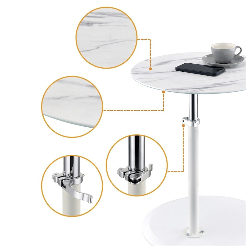 Table d'appoint avec plateau en marbre texturé réglable en hauteur