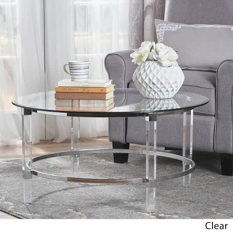 Table basse ronde en verre Elowen de Christopher Knight Home - 90 cm (L) x 90 cm (l) x 46 cm (H)