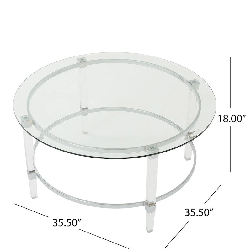 Table basse ronde en verre Elowen de Christopher Knight Home - 90 cm (L) x 90 cm (l) x 46 cm (H)