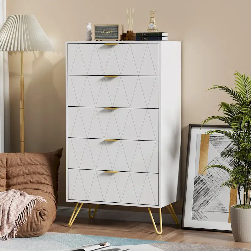 Commode à 5 tiroirs, tour de rangement pour chambre à coucher