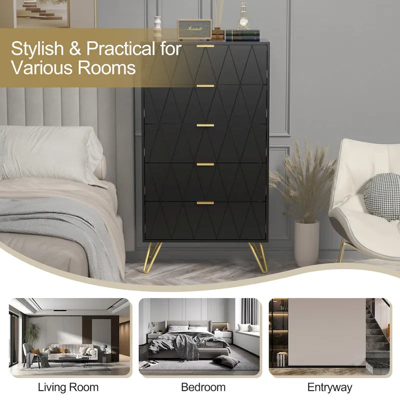 5 Drawers Chest Of Dresser Storage Tower Cabinet Bedroom Organizer