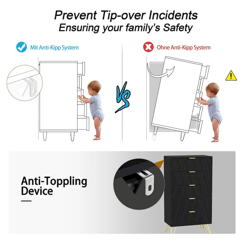 Commode à 5 tiroirs, tour de rangement pour chambre à coucher