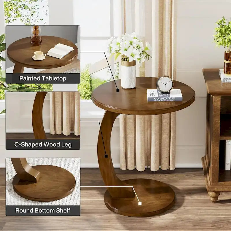 Table d'appoint en bois en forme de C