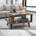 Wood Rectangle Coffee Table 2 Tier Tea Table with Open Storage Shelf