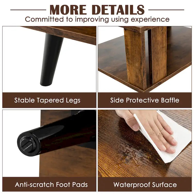 Table basse rectangulaire en bois à deux niveaux avec étagère de rangement ouverte