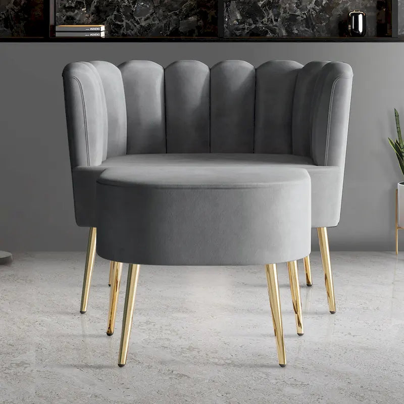 Fauteuil d'appoint CraftPorch luxueux, recouvert de velours, avec tabouret