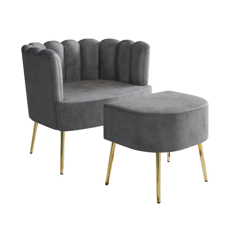 Fauteuil d'appoint CraftPorch luxueux, recouvert de velours, avec tabouret