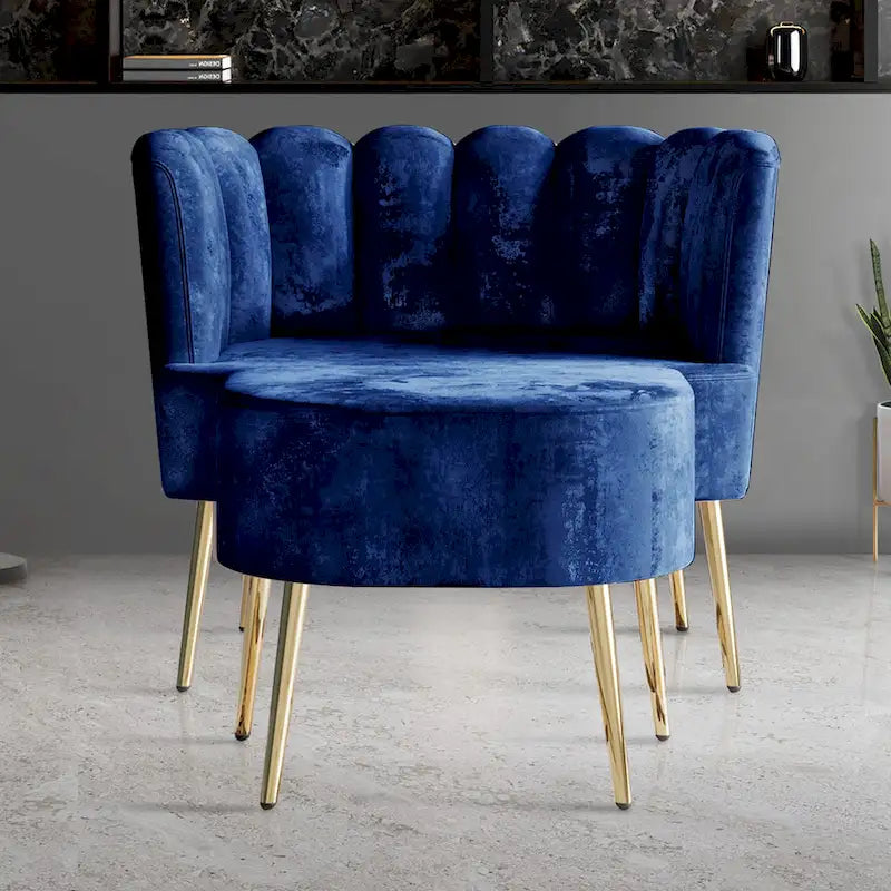 Fauteuil d'appoint CraftPorch luxueux, recouvert de velours, avec tabouret