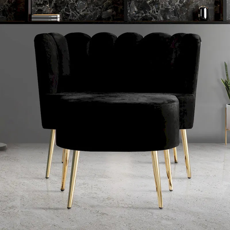 Fauteuil d'appoint CraftPorch luxueux, recouvert de velours, avec tabouret