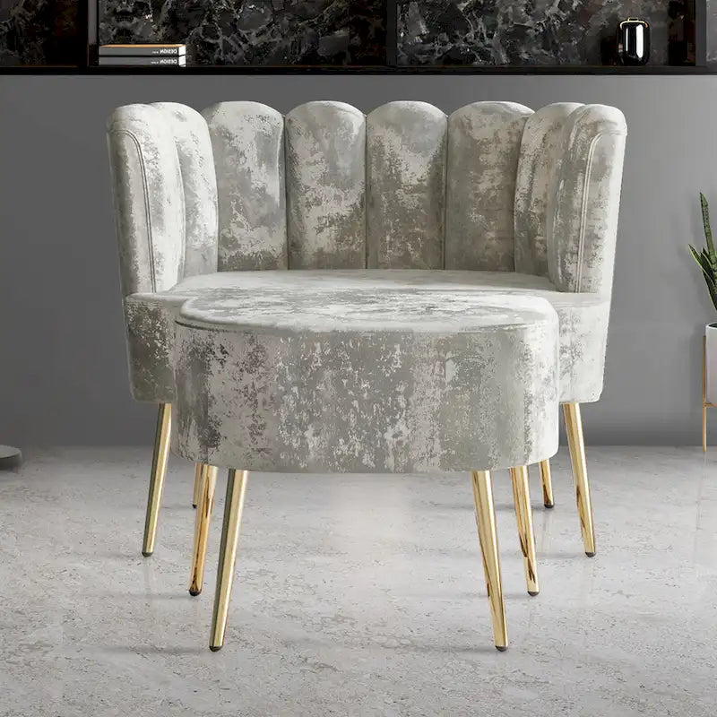 Fauteuil d'appoint CraftPorch luxueux, recouvert de velours, avec tabouret