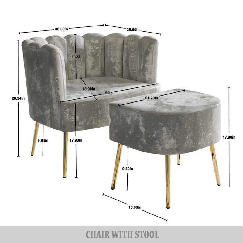 Fauteuil d'appoint CraftPorch luxueux, recouvert de velours, avec tabouret