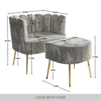 Fauteuil d'appoint CraftPorch luxueux, recouvert de velours, avec tabouret