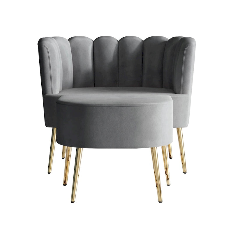 Fauteuil d'appoint CraftPorch luxueux, recouvert de velours, avec tabouret