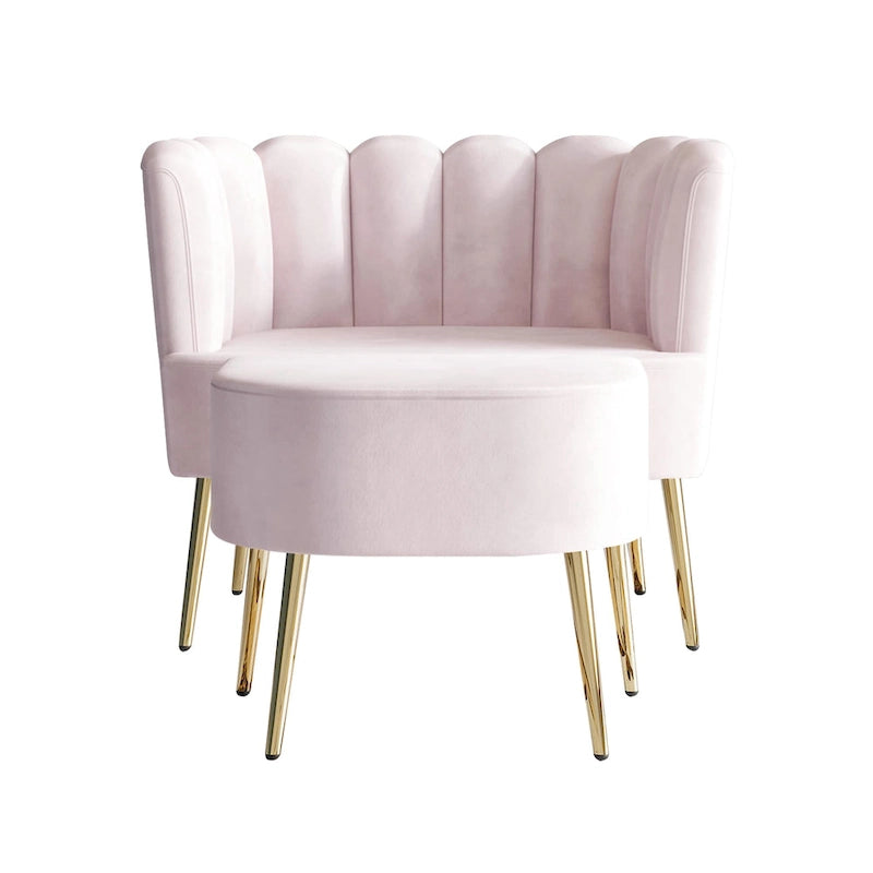 Fauteuil d'appoint CraftPorch luxueux, recouvert de velours, avec tabouret